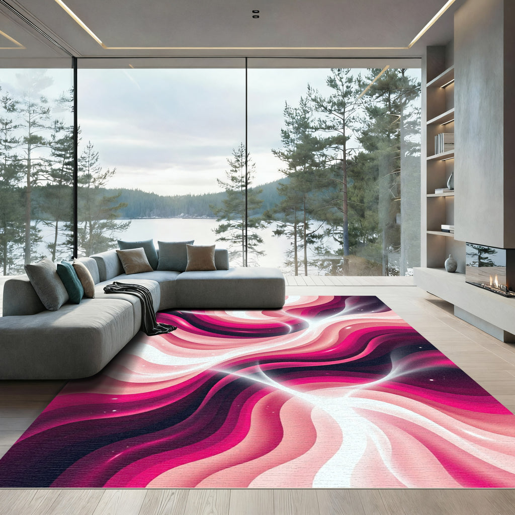 Vibrant Magenta Crimson Abstract Wave Rug