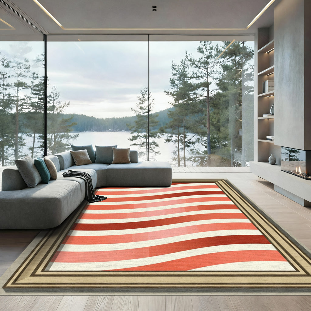 Crimson Red Wavy Stripe Rug