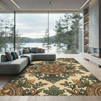 Vintage Earthy Green Floral Medallion Rug