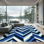 Cool Blue Chevron Geometric Stripes Rug