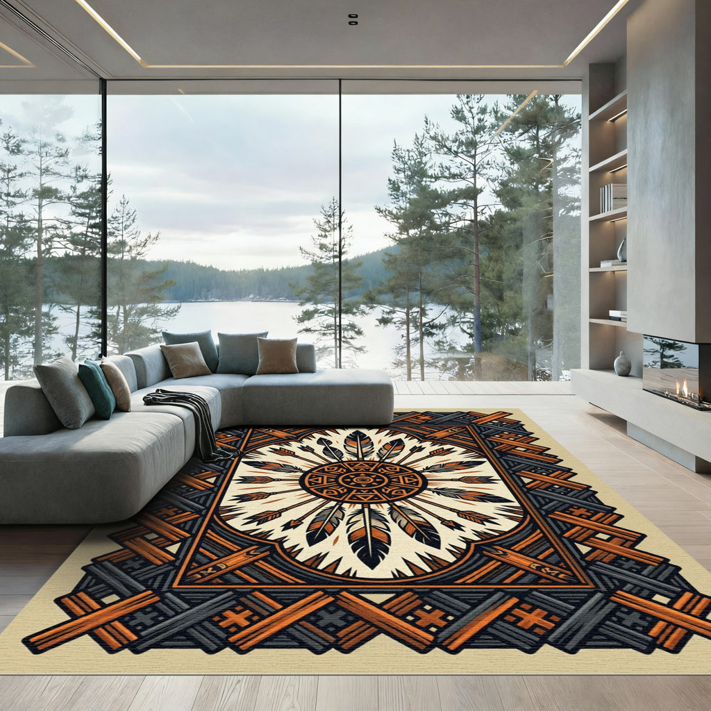 Tribal Feather Arrow Sunburst Rug