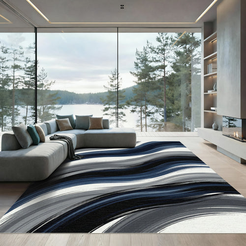Abstract Gray Blue Brush Stroke Rug