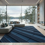 Minimalist Navy Linear Geometric Rug