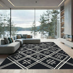 Monochromatic Tribal Diamond Geometric Black Ivory Rug
