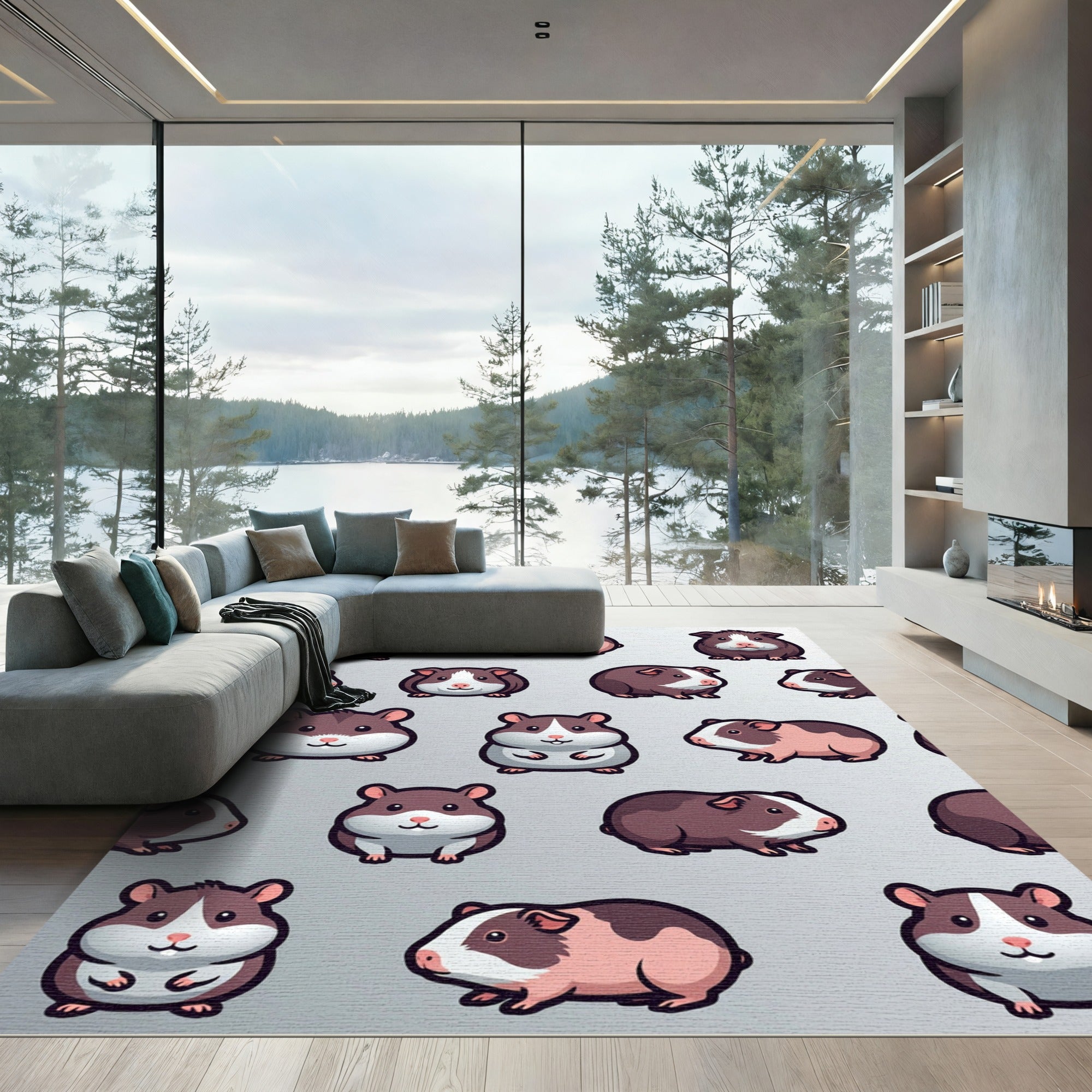 Cute Gray and Brown Guinea Pig Rug