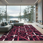 Geometric Crimson Overlapping Linear Grid Rug