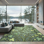 Elegant Sage Green Ivy Leaf Scroll Rug