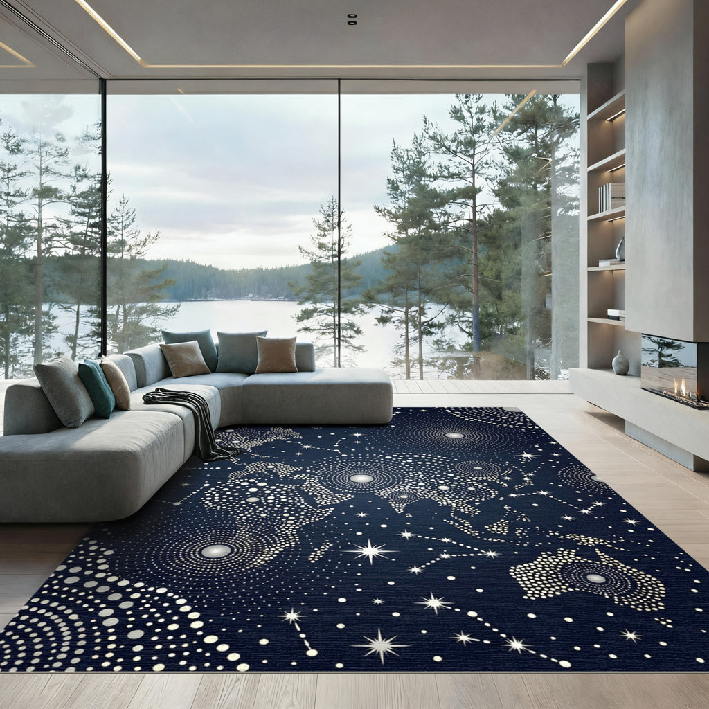 Celestial Midnight Galaxy Star Map Rug