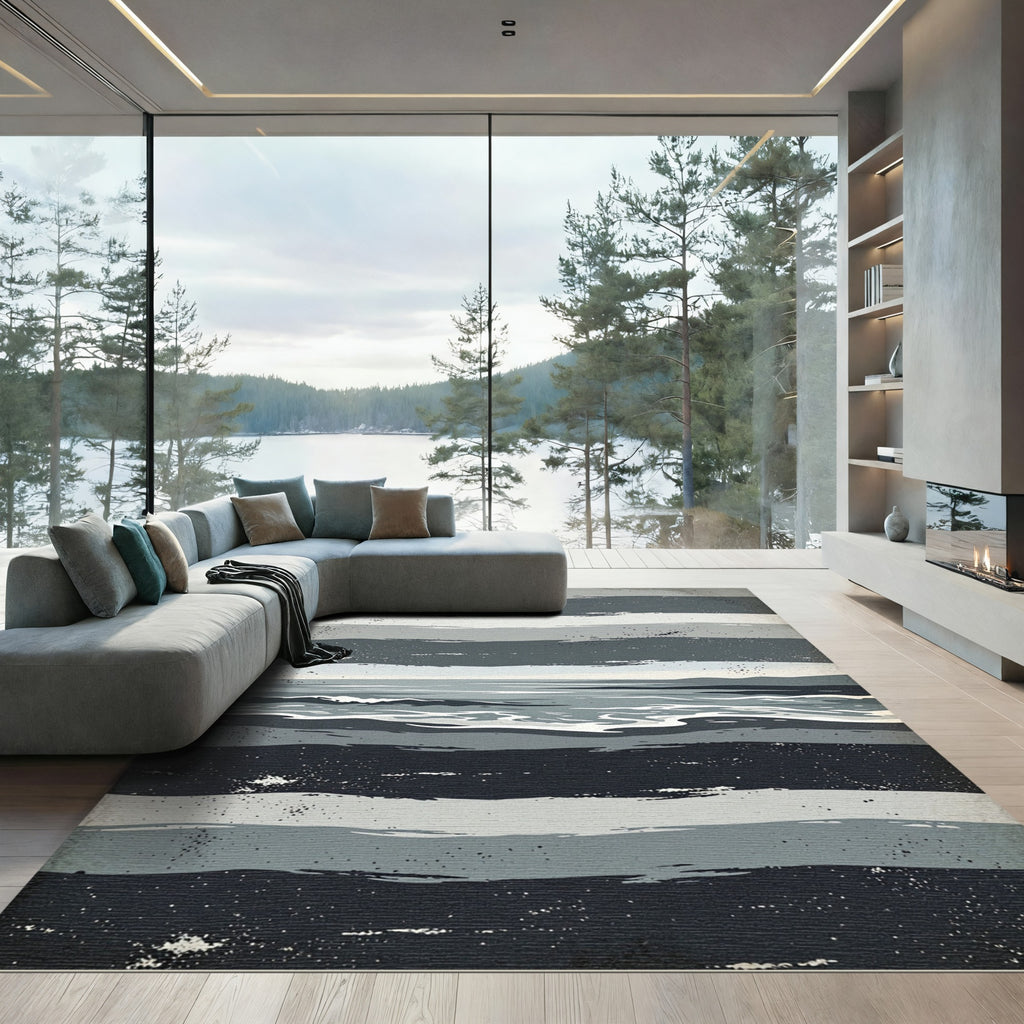 Monochromatic Horizontal Stripe Ocean Rug