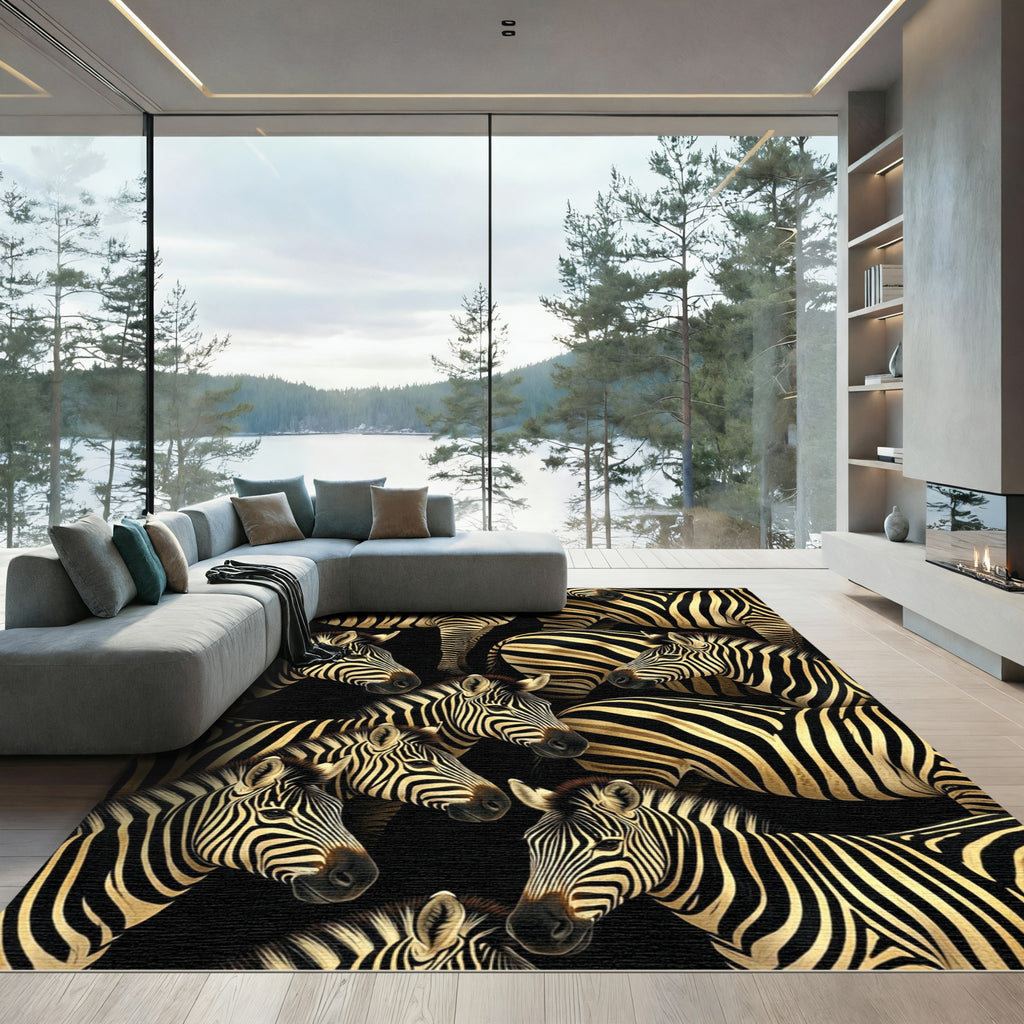 Bold Gold Zebra Stripe Collage Rug