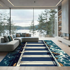 Navy White Nautical Pier Plank Rug