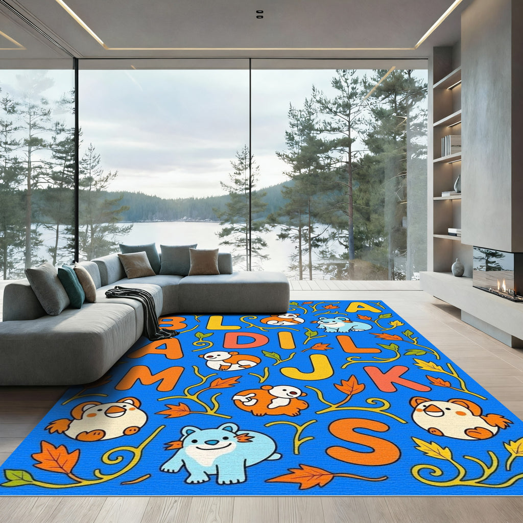 Whimsical Alphabet Animals Autumn Leaves Rug