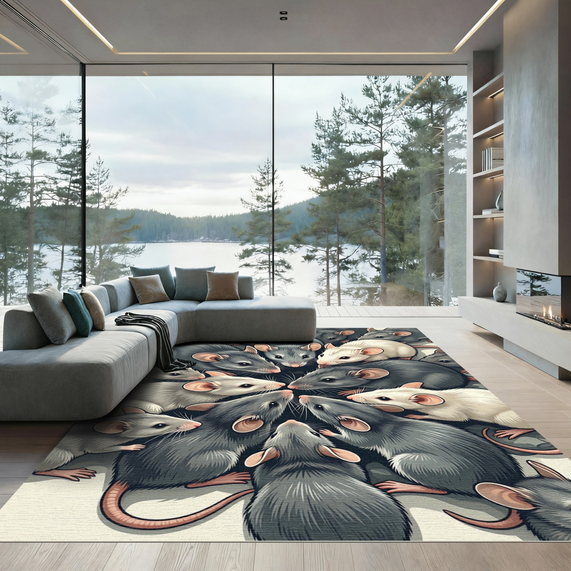 Circular Grey and White Rat Composition Rug