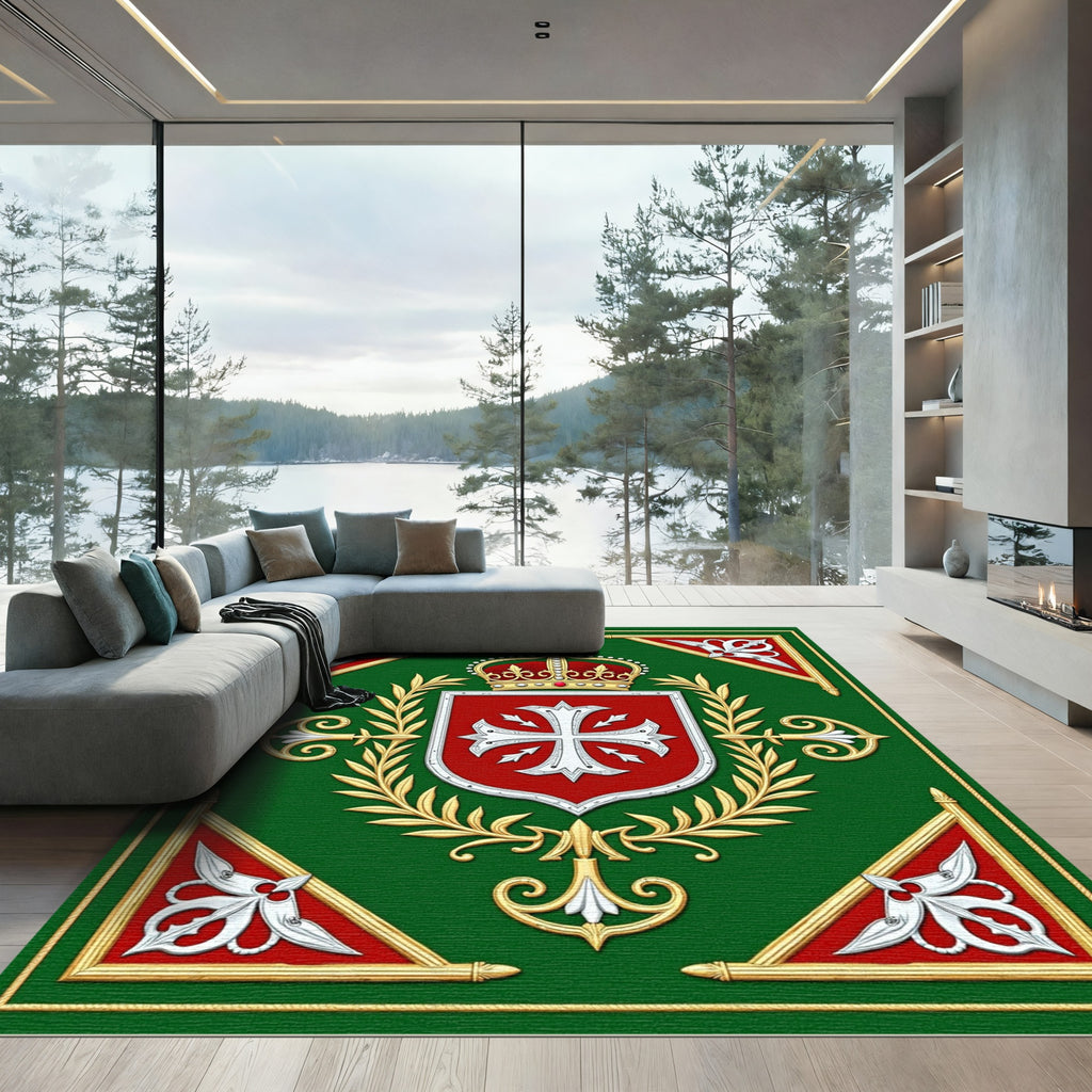Emerald Green Royal Crest Medallion Rug