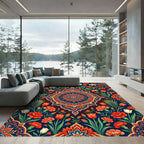 Vibrant Floral Medallion with Ornate Crimson Tulips Rug