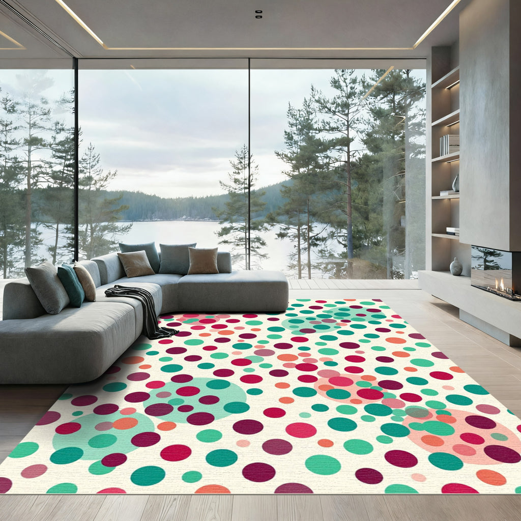 Retro Teal Berry Polka Dot Collage Rug