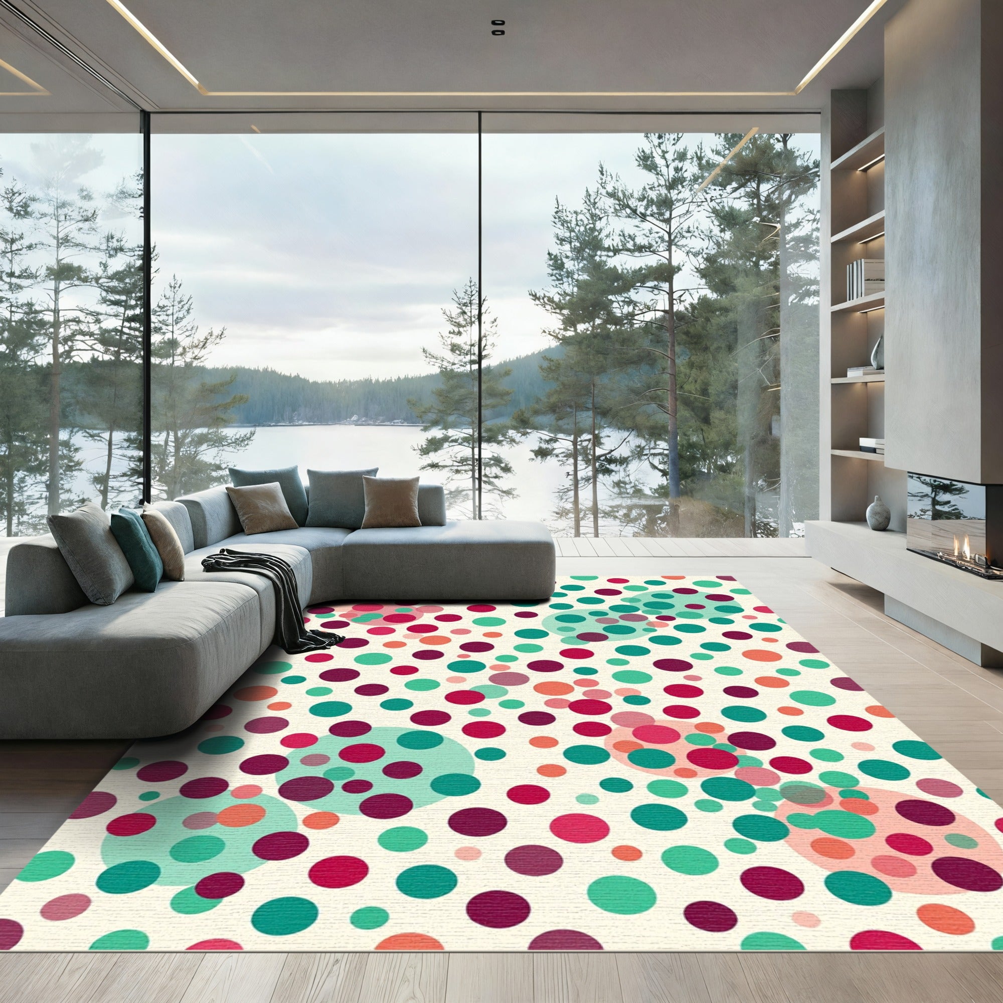 Retro Teal Berry Polka Dot Collage Rug