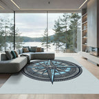 Intricate Nautical Compass Silver Blue Ray Rug