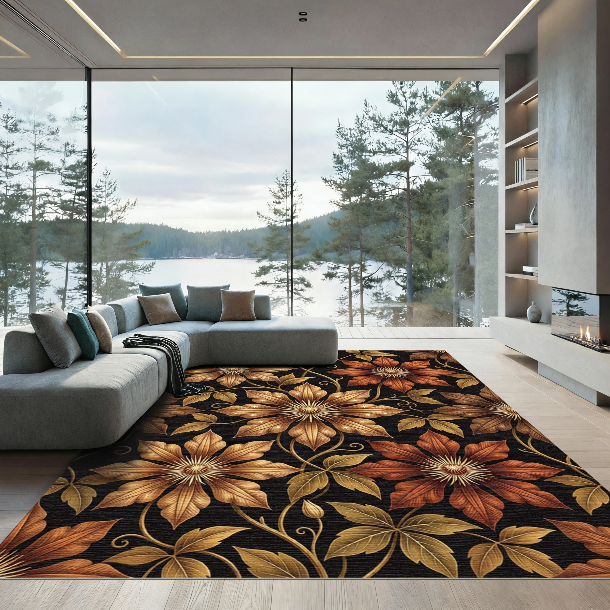 Victorian Amber Floral Vine Rug