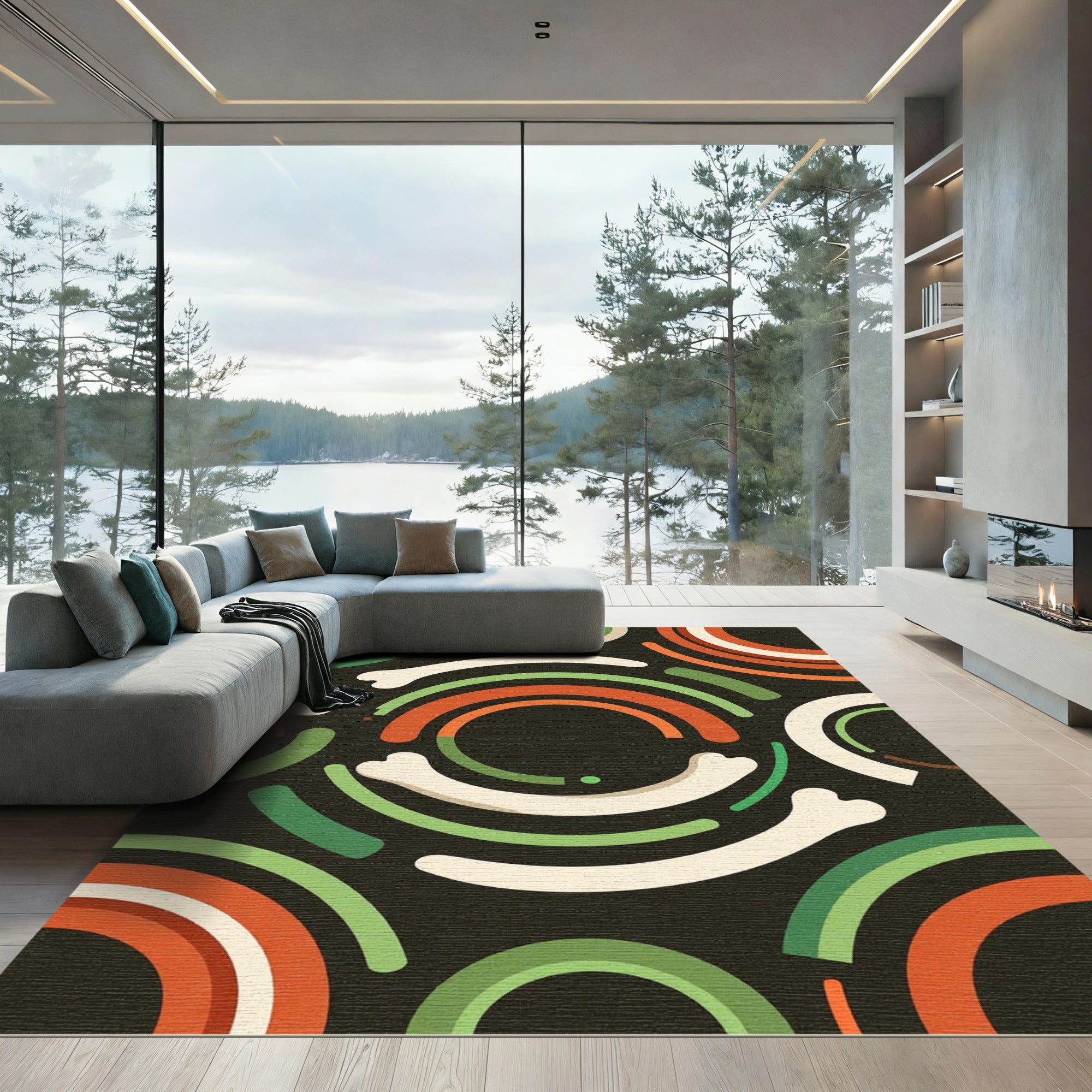 Midcentury Modern Bone Arched Abstract Rug