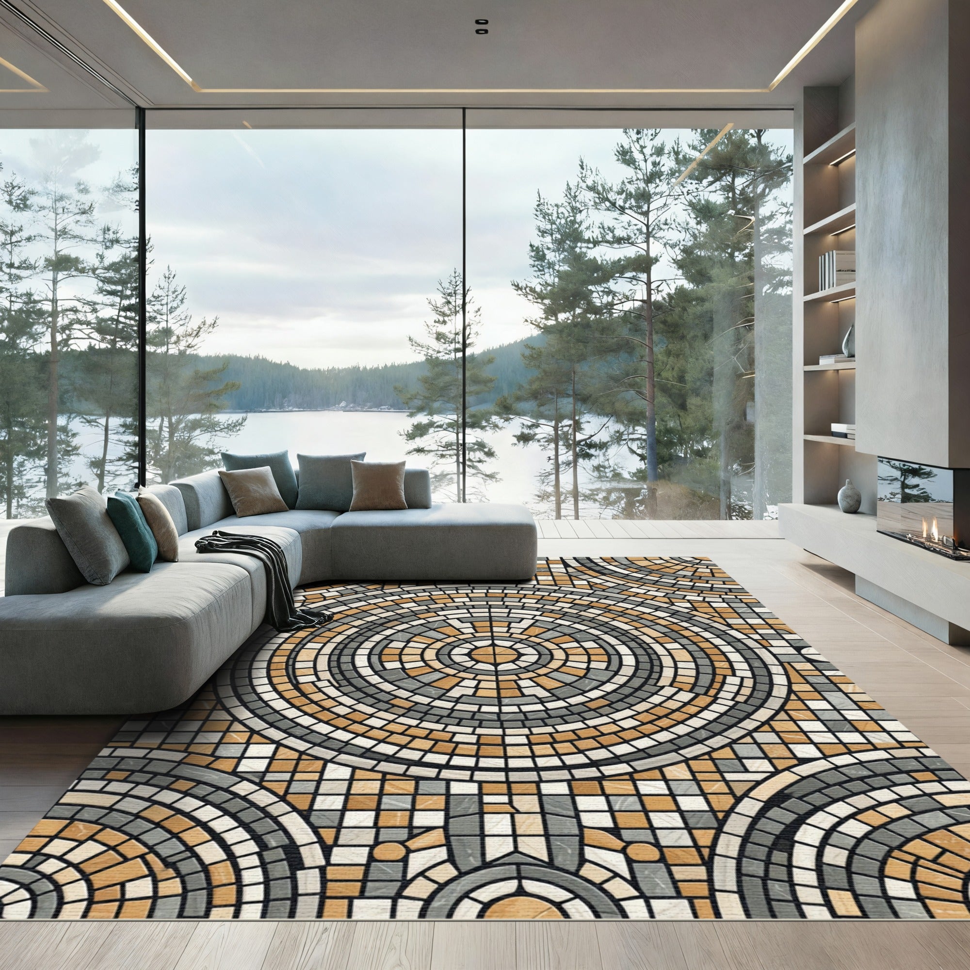 Tiled Mosaic Circular Sunburst Rug