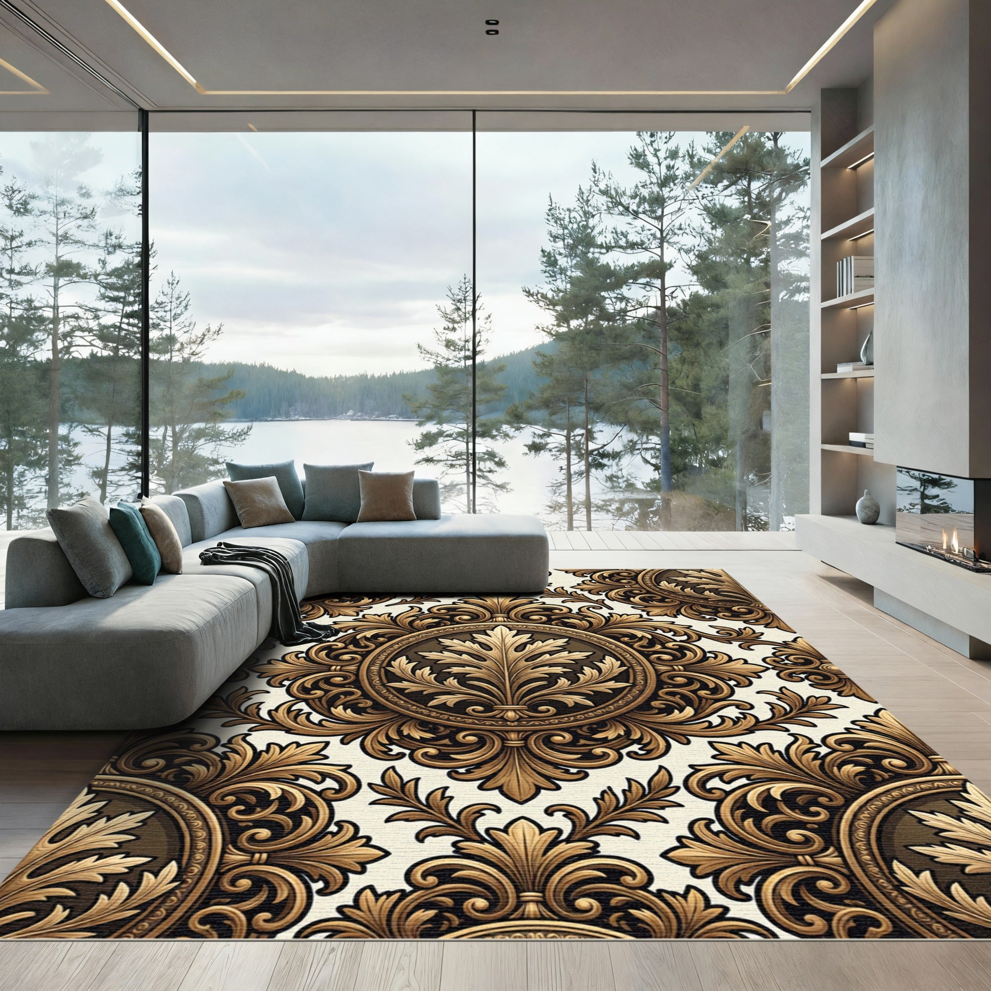 Antique Gold Ornate Medallion Rug