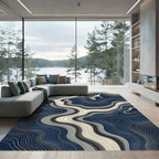 Abstract Navy Mountain Topographic Art Rug