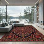Crimson Red Golden Floral Medallion Rug