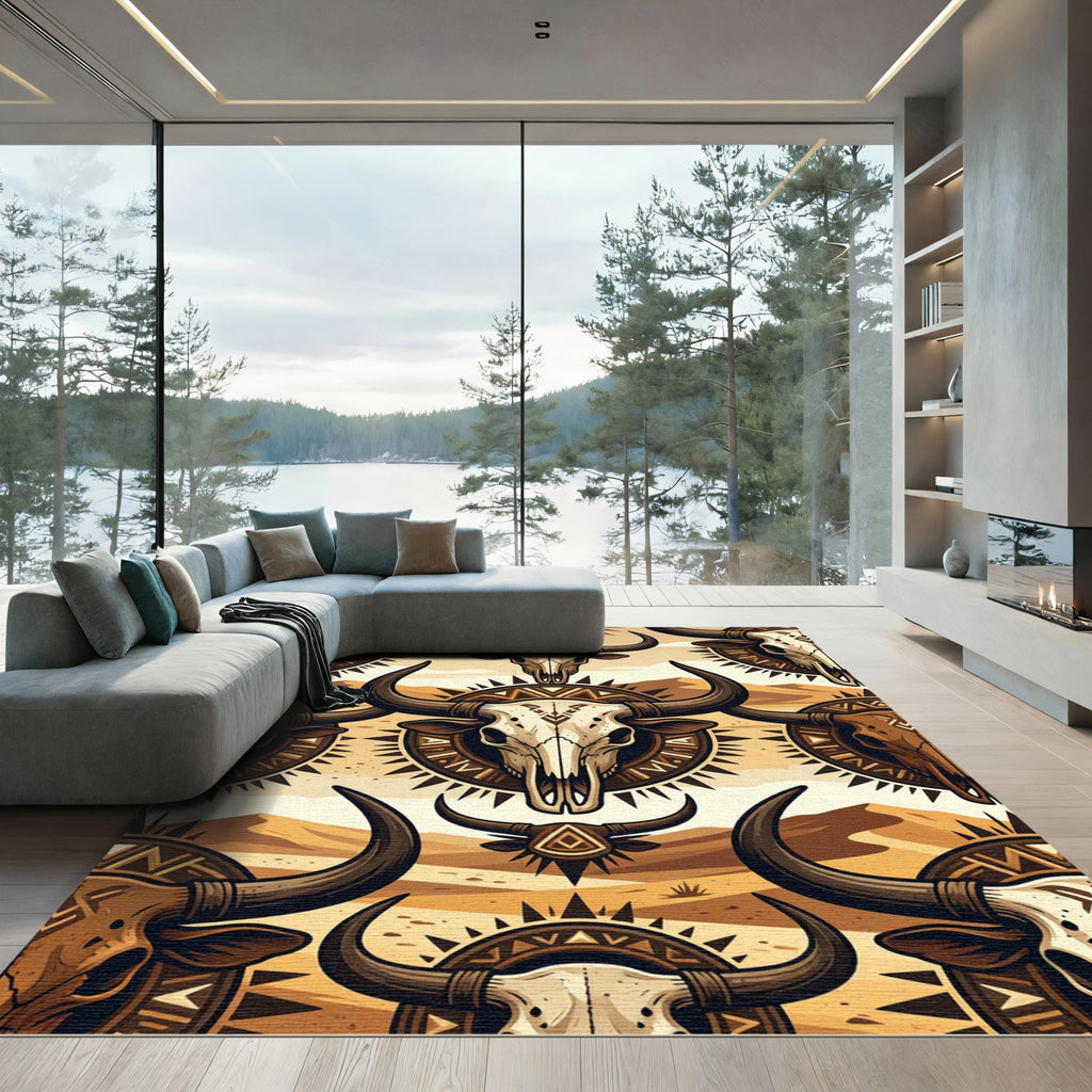Desert Bull Skull Southwestern Geometric Art Rug