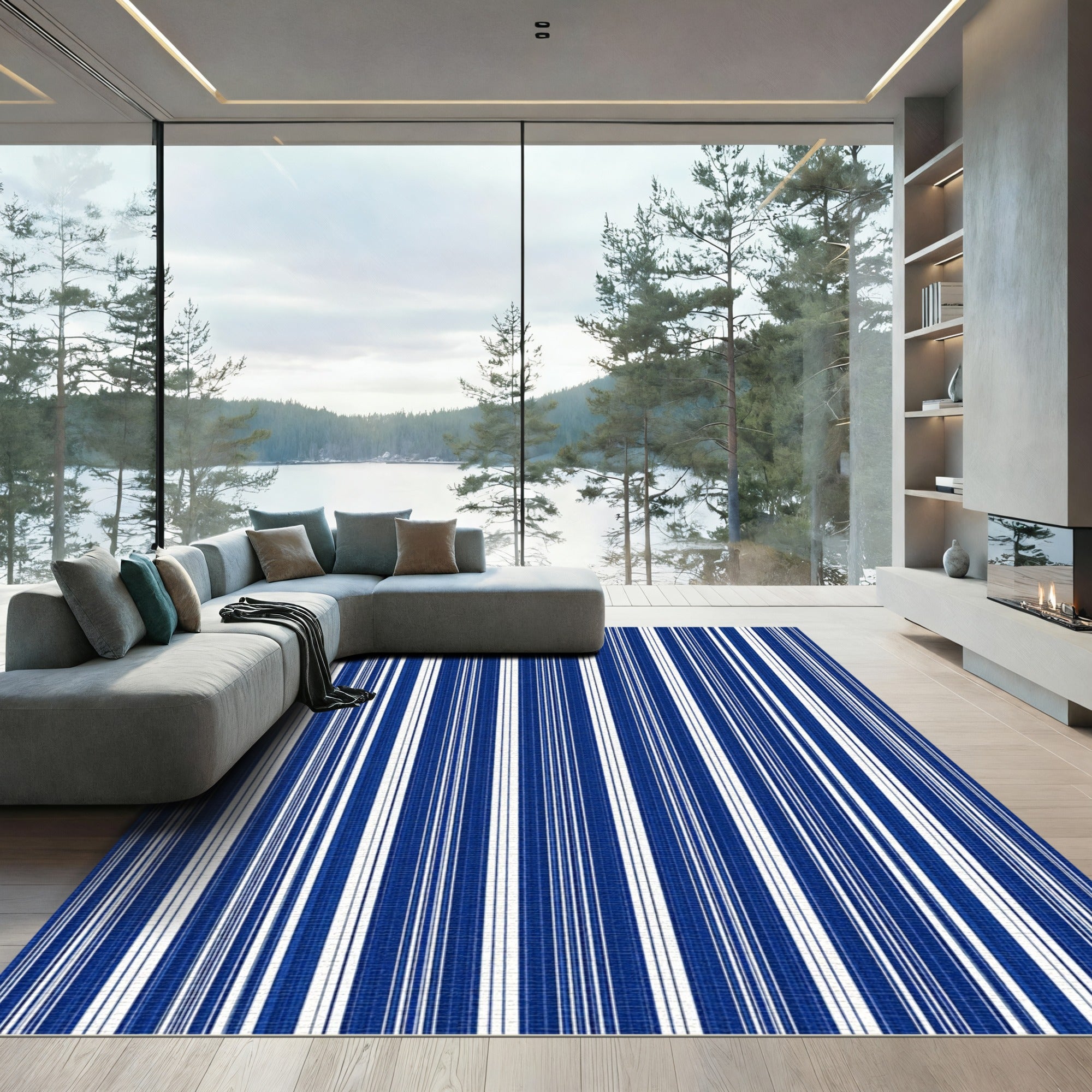 Classic Blue and White Stripe Rug