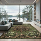 Ornate Golden Sunburst Sage Filigree Rug