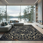 Elegance Charcoal Gold Ornate Scrollwork Rug
