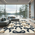 Elegant Black and Taupe Ribbon Bow Rug