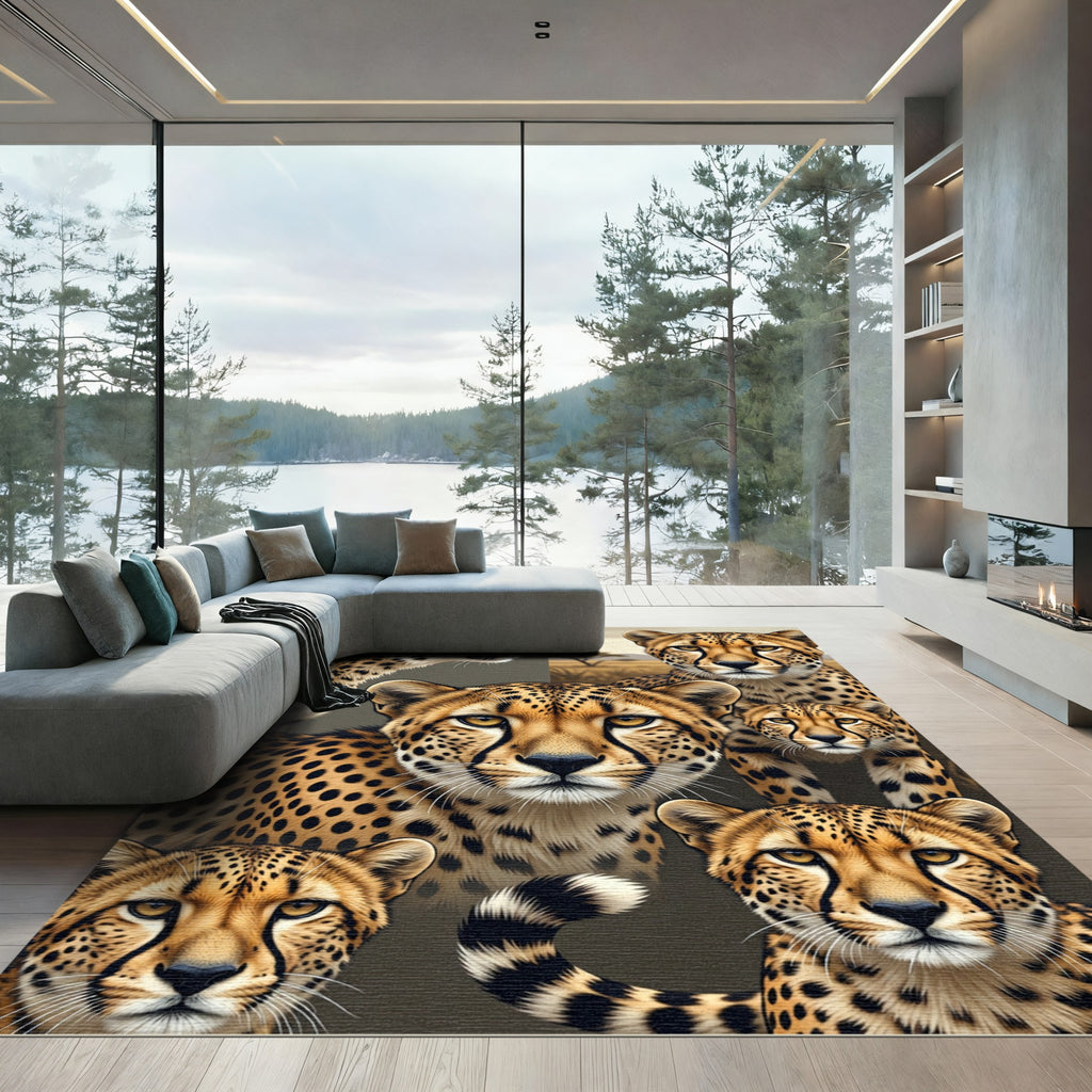Golden Cheetah Portrait Spotted Texture Rug