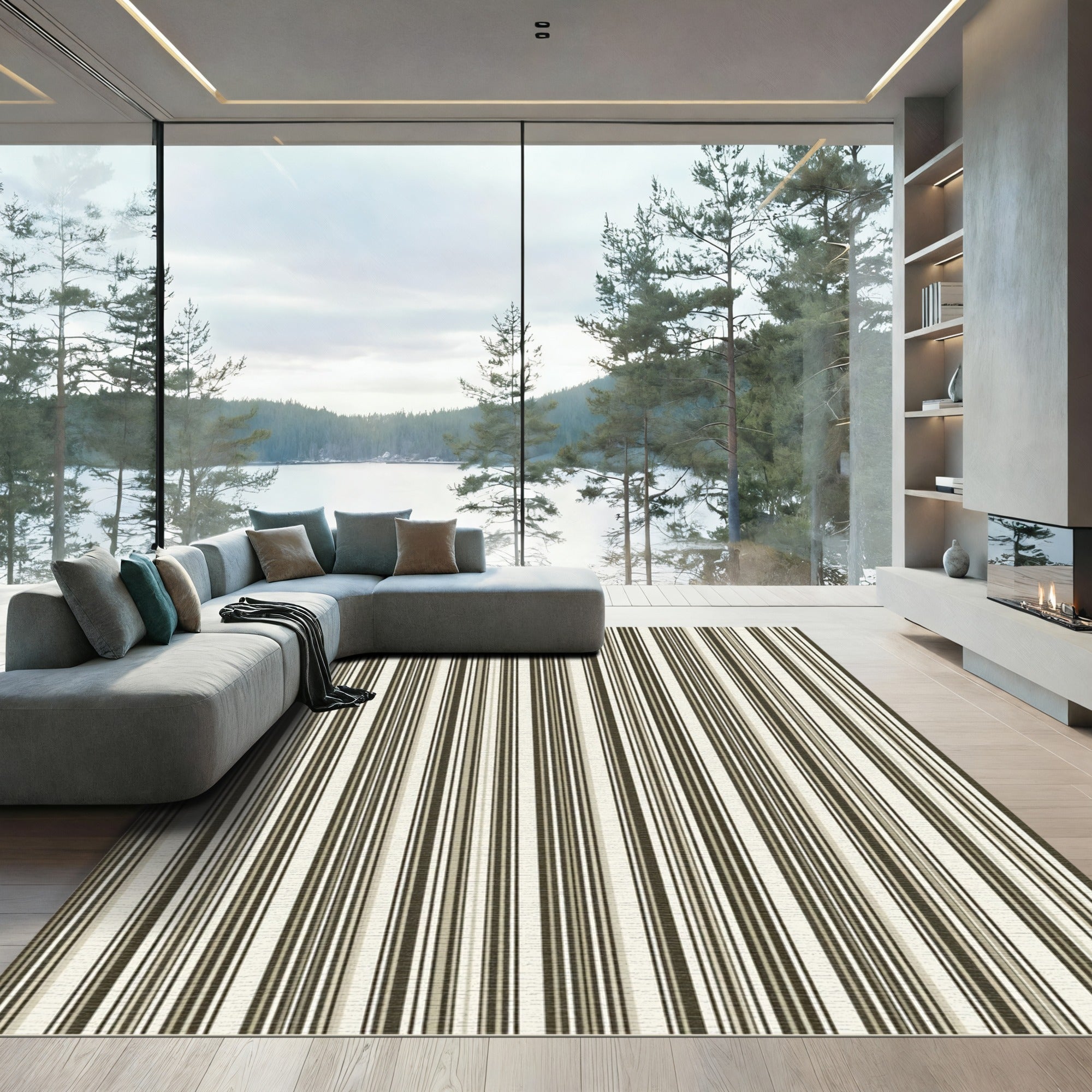 Neutral Tonal Vertical Stripe Rug