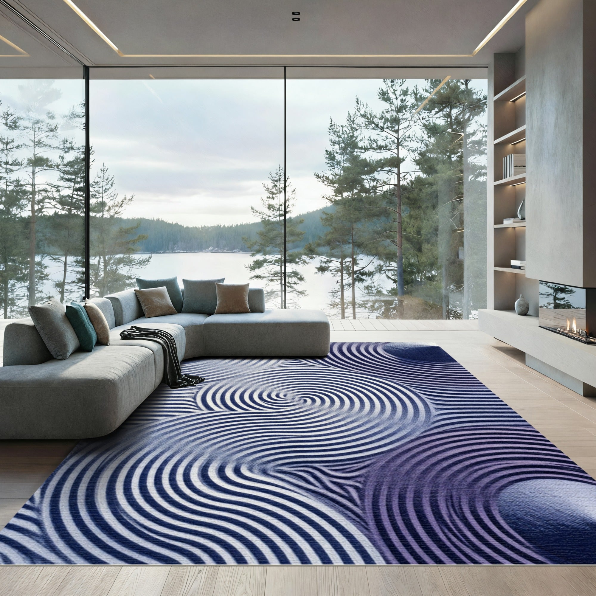 Indigo Swirling Concentric Circles Rug