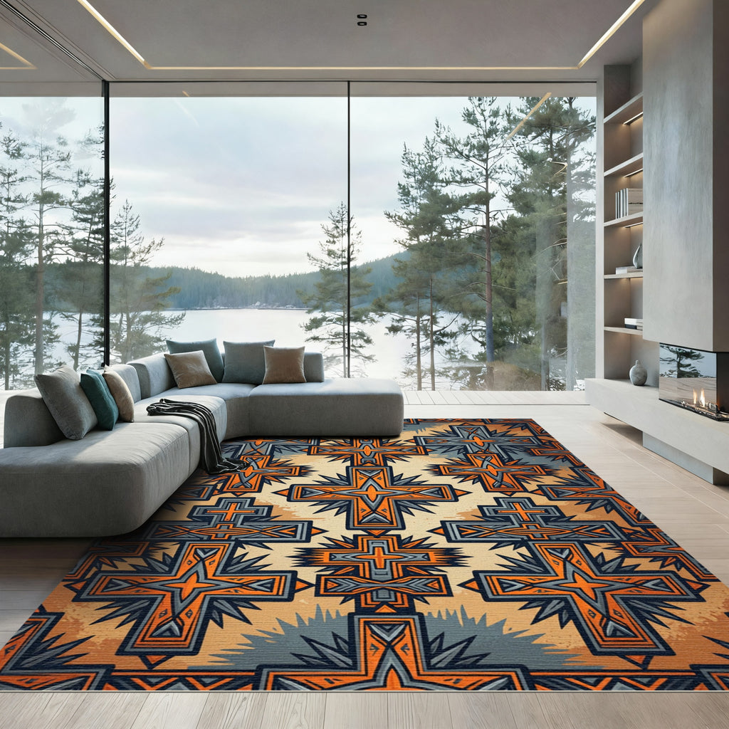 Ornate Geometric Cross Ochre Slate Rug