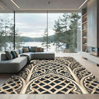 Ornate Cream and Charcoal Lattice Rug