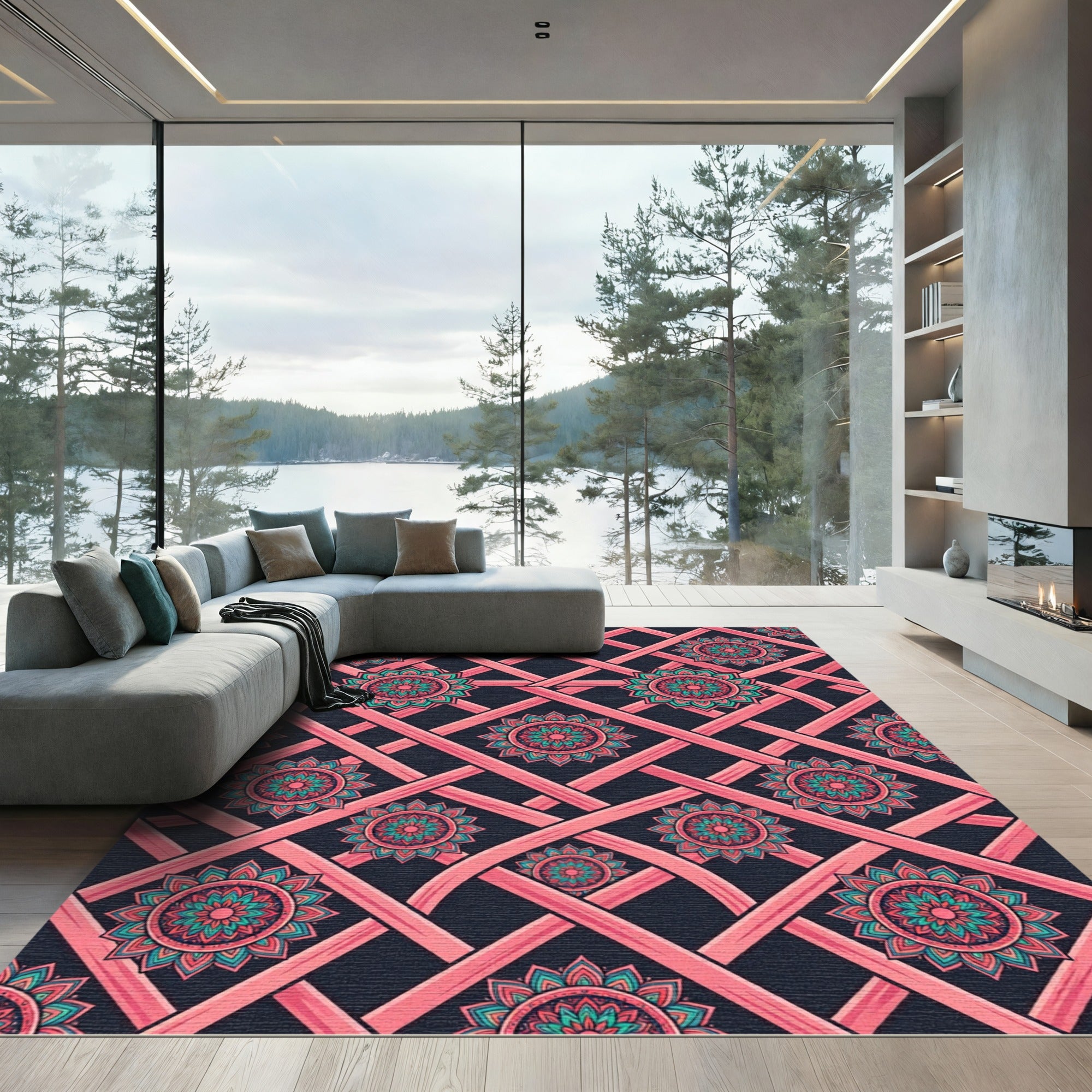 Coral Lattice Mandala Charm Rug