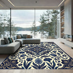 Indigo Floral Medallion with Swimming Fish Rug