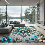 Elegant Teal and White Floral Medallion Rug