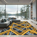 Golden Yellow Gray Interlocking Squares Rug