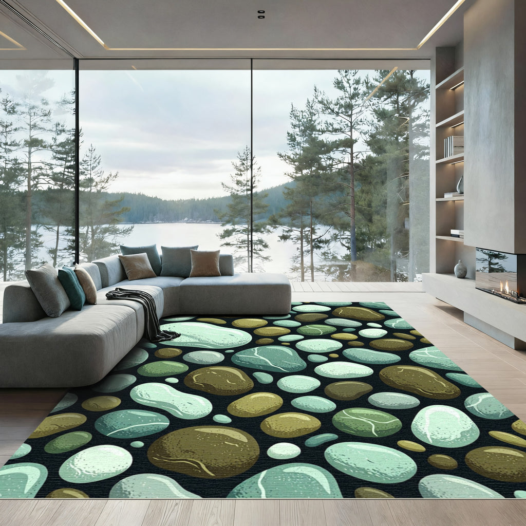 Serene Mint and Earthy Pebble Riverstone Rug