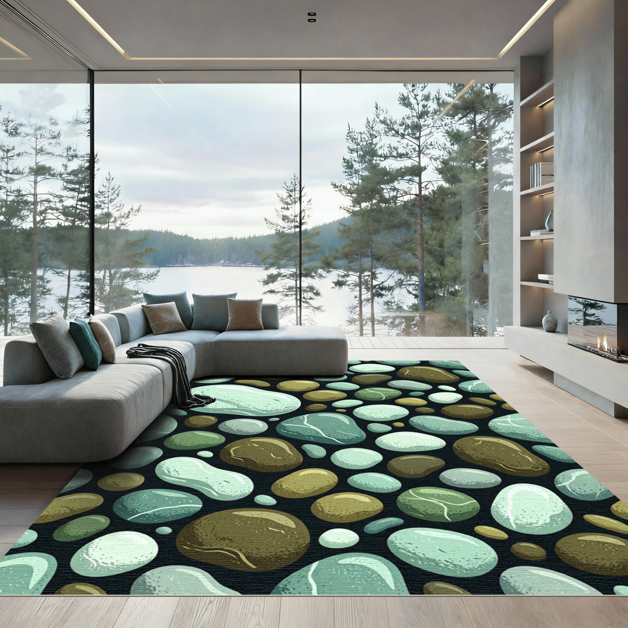 Serene Mint and Earthy Pebble Riverstone Rug