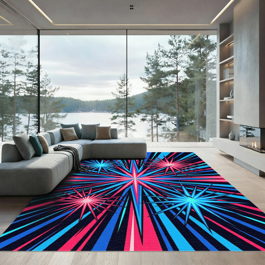 Electric Neon Starburst Radial Art Rug
