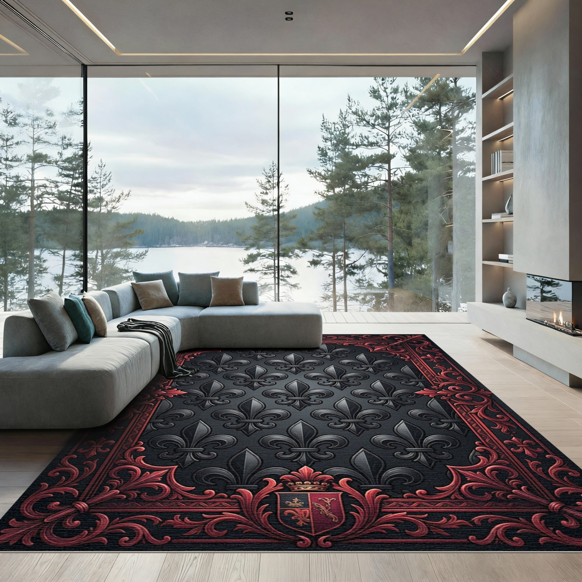 Gothic Black Red Fleur De Lis Rug