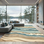 Coastal Waves Abstract Mid Century Rug