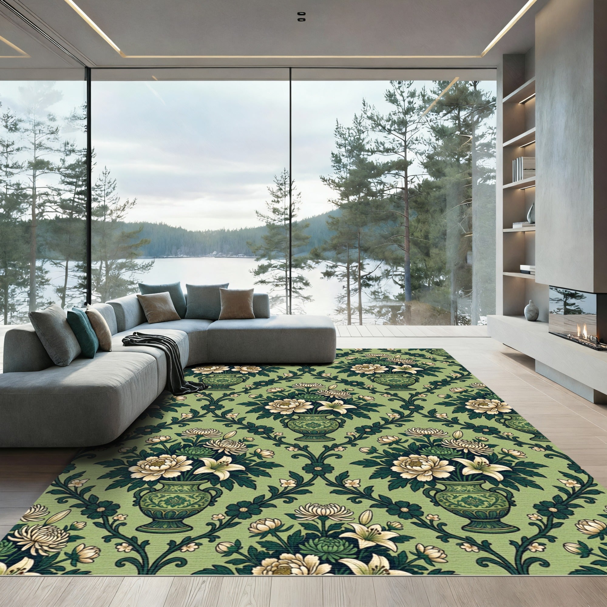 Emerald Green Floral Vase Harmony Rug