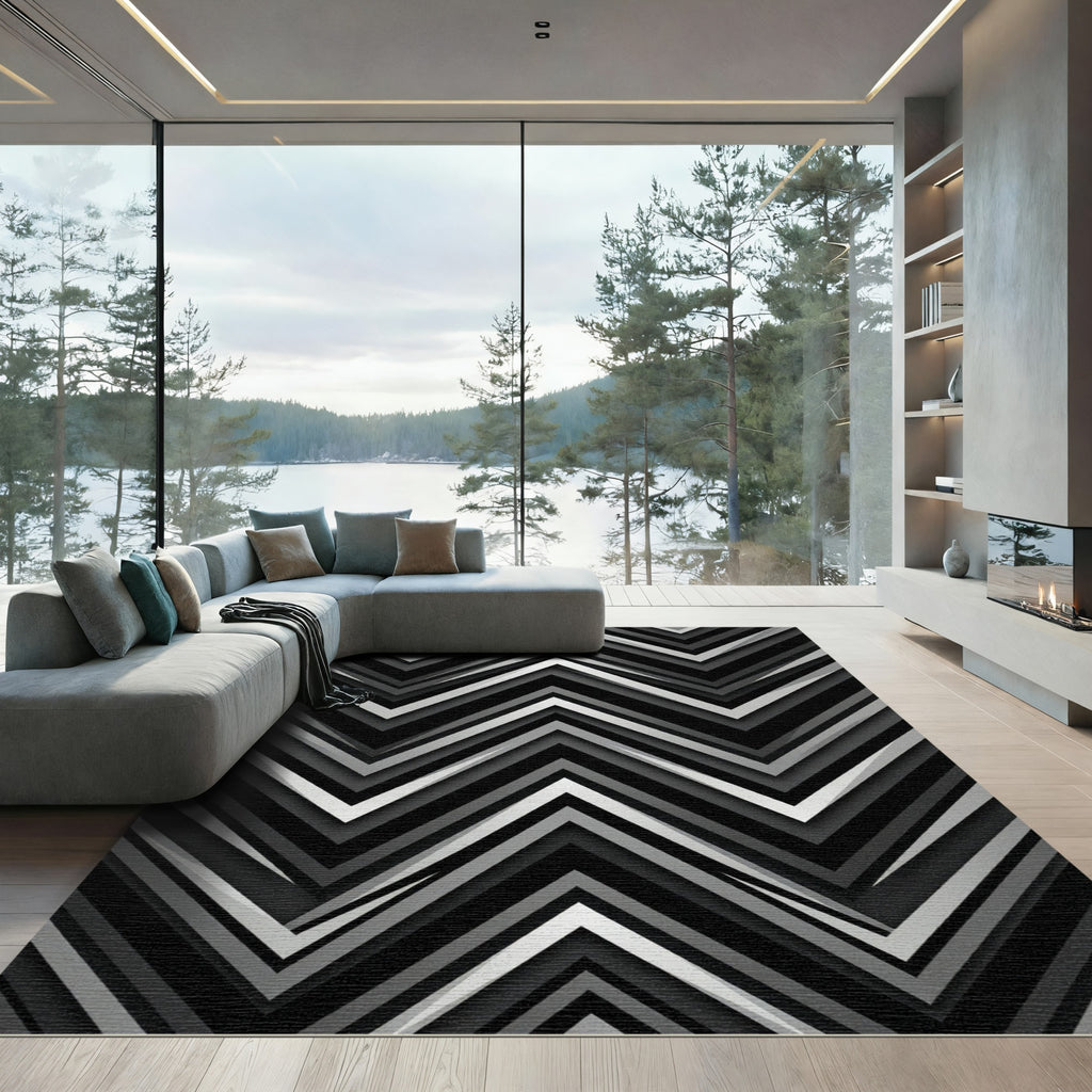 Monochrome Chevron Stripe Accent Rug