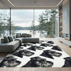 Monochrome Schnauzer Portrait Repeating Grid Rug
